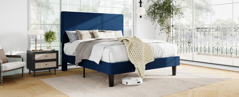 SHA CERLIN Fine Channel-Tufted Fabric Platform Bed Frame【Frame Only No Mattress】Upholstered Wingback Headboard, Solid Wood Slats, No Box Spring Needed, Full/Queen/King Size#ChristmasGifts#TikTokShopBlackFriday