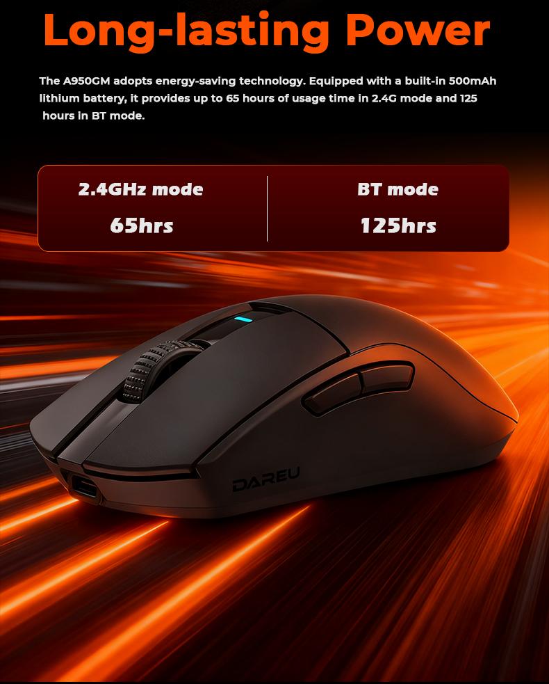Dareu A950GM Tri-mode Gaming Mouse| PAW3395 Sensor | 60g Ultralight | PBT Keycaps | 100M Clicks | Fast Charging | Professional Esports Grade
