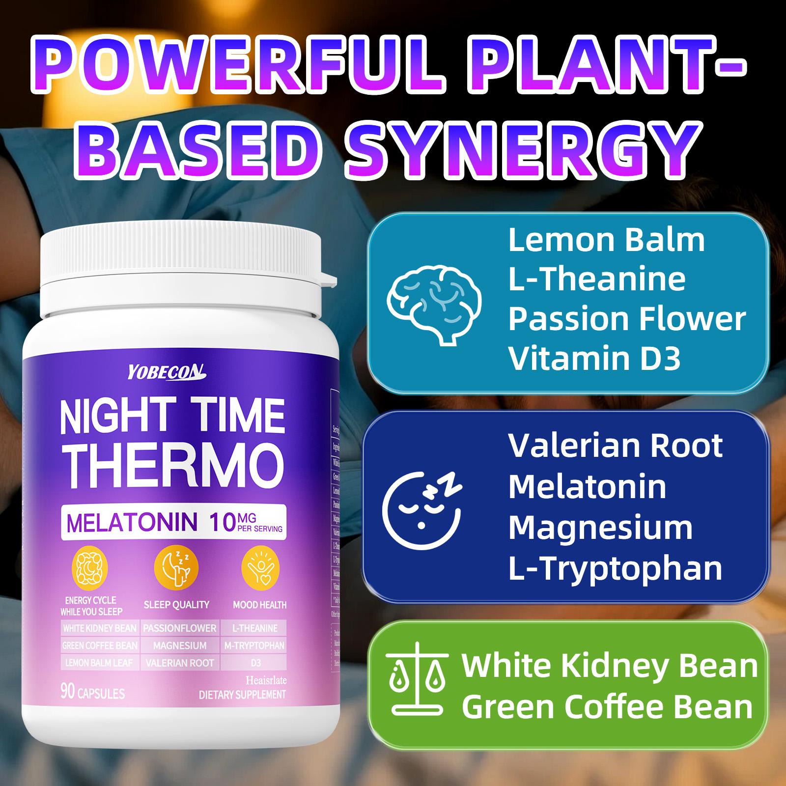 Nighttime Heat Energy Capsules for Sleep Support |   Melatonin, Magnesium, Vitamin D3, L-Theanine, Red Bean, Green Coffee Bean, Passionfruit & Lemon Balm
