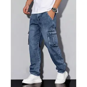 (Full of high-end feeling)Manfinity Hypemode Men's Casual Cargo Jeans, Minimalist & Fashionable For Everyday Wear Streetwear Pants