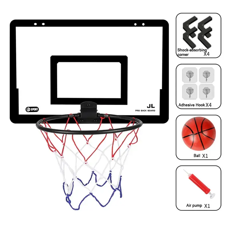 Mini Basketball Hoop Set with PVC Backboard, No-Drilling Mount for Door, Garage, & Office Walls, Unisex Toy for Team Games, Complete Set with Pump, Ideal Boy Gifts, Easy, Stable
