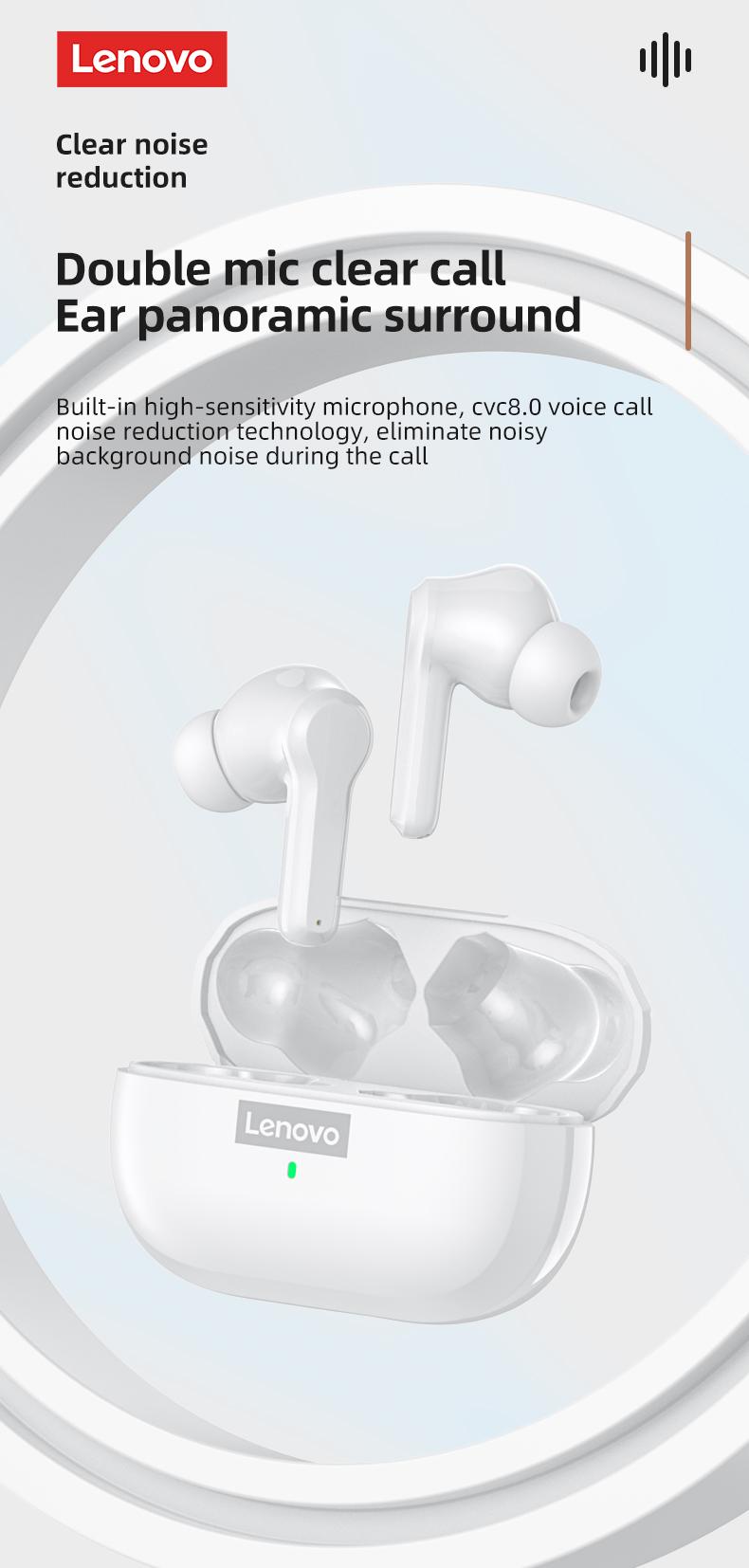 Lenovo LP1S In-Ear Wireless Bluetooth 5.0 Headphones with Stable & Fast Connection, Hi-Fi Sound Quality, Lightweight Sport Design, IPX4 Waterproof Audio Headsets for Music & Phone Calls