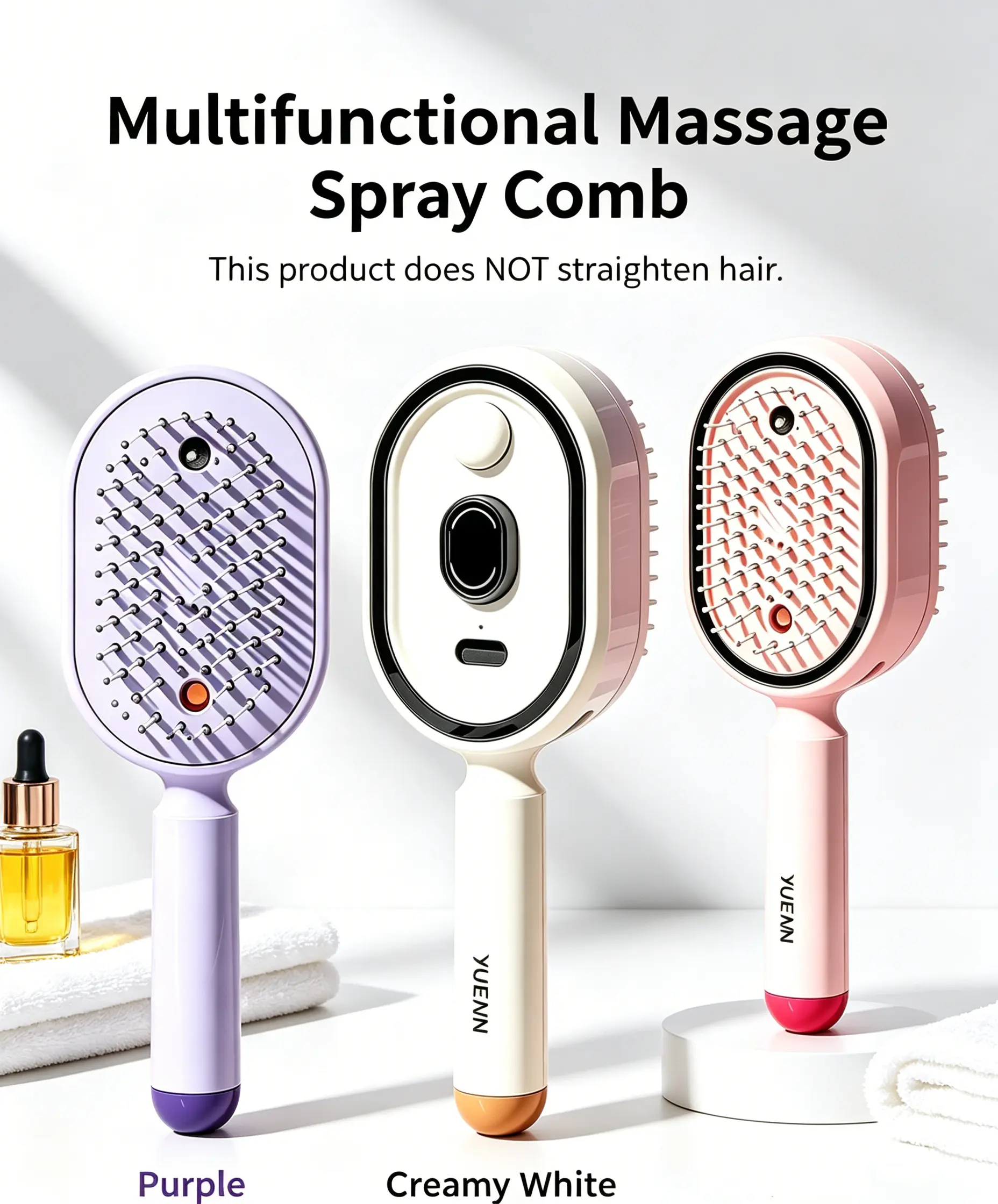 Self-Cleaning Electric Spray Air Cushion Massage Comb, Anti-Tangle Anti-Static Volumizing Hair Brush with Essential Oil Mist Aromatherapy for Daily Hair Care