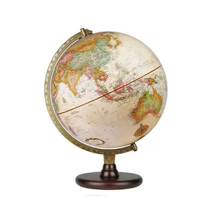12-Inch Vintage World Globe with Wooden Base – Classic Antique Map, 360 °   Rotating Desktop Globe for Home Office Decor & Education
