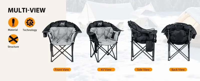 SLSY Unisex Heated Camping Chair, Portable Folding Recliner with Padded Armrests, Heat Control, Oxford Fabric, 400 lbs Capacity, Carry Bag for Garden & Outdoor Use【Batteries Not Included】