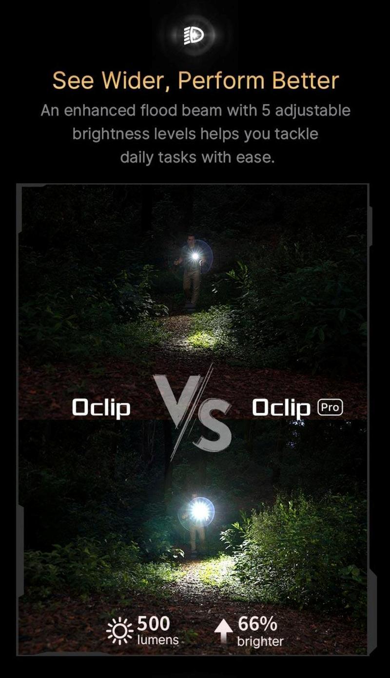 OLIGHT Oclip Pro Clip on Flashlight with Floodlight Spotlight and Red Light