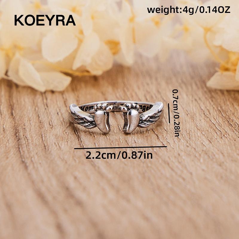 Adjustable Letter & Wing Design Cuff Ring, Fashionable Jewelry for Women, Elegant All-match Fashion Accessories for Daily Wear, Personalized Angel Ring, Engraved Ring