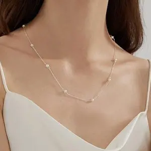 Dainty Freshwater Pearls Y Necklace, S925 Sterling Silver Chain, Y Lariat Wedding Necklace