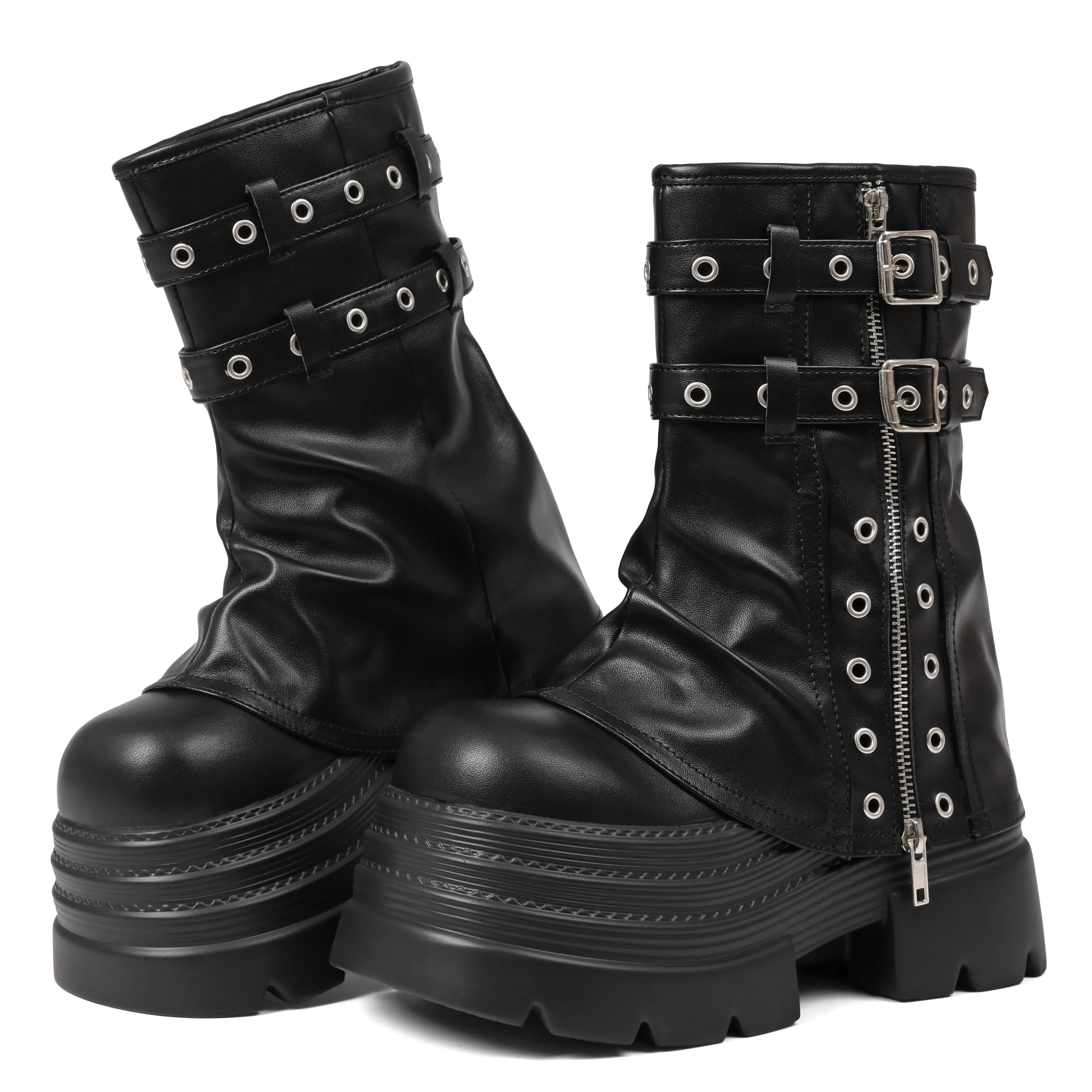 EROCALLI Women's Ankle Boot with Studs and BucklesWomen's Ankle Boot with Studs and Buckles Women's Fashion Platform Boots Lug Sole Goth Ankle Booties Shoes