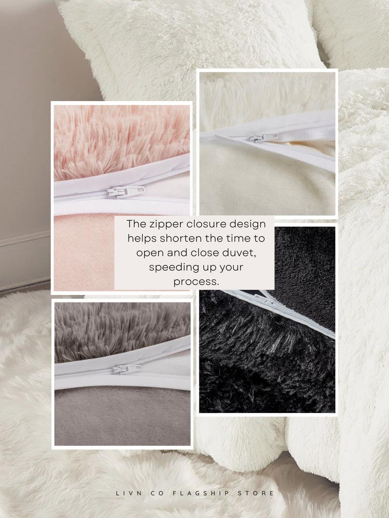 Intelligent Design Malea Shaggy Faux Fur Duvet Cover Set, Soft & Contemporary Bedding with Stylish Shaggy Faux Fur, Fluffy Texture, and Solid Plush Reverse