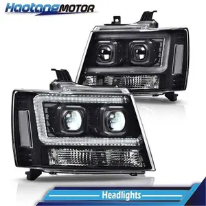 CROSSDESIGN Fit For 07-14 Chevy Tahoe Suburban Avalanche LED Tube Dual Projector Headlights
