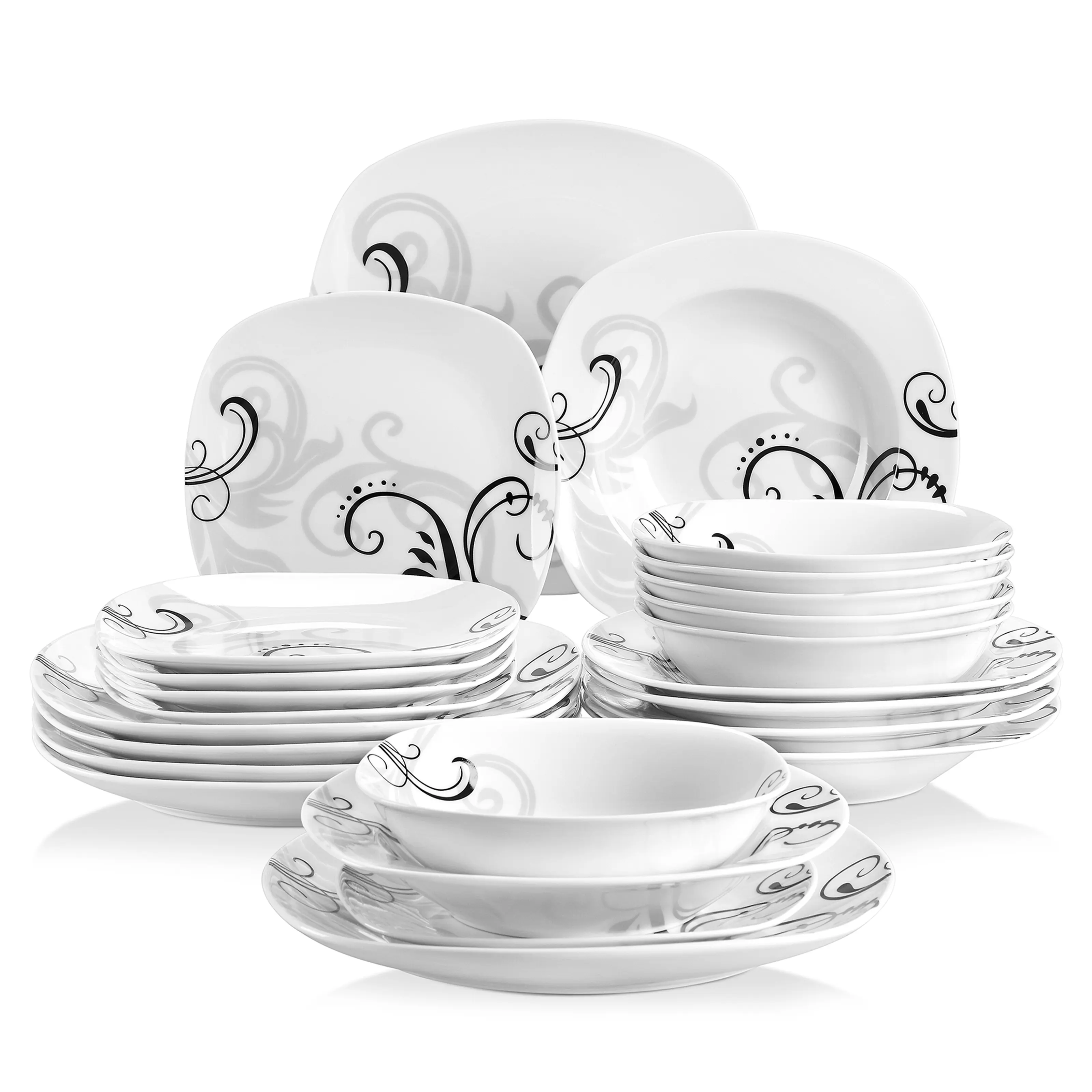 Vewett Zoey Dinner Service In Porcelain, 18/24 Pieces Crockery Set, Breakfast Service,Dinner Service for 6
