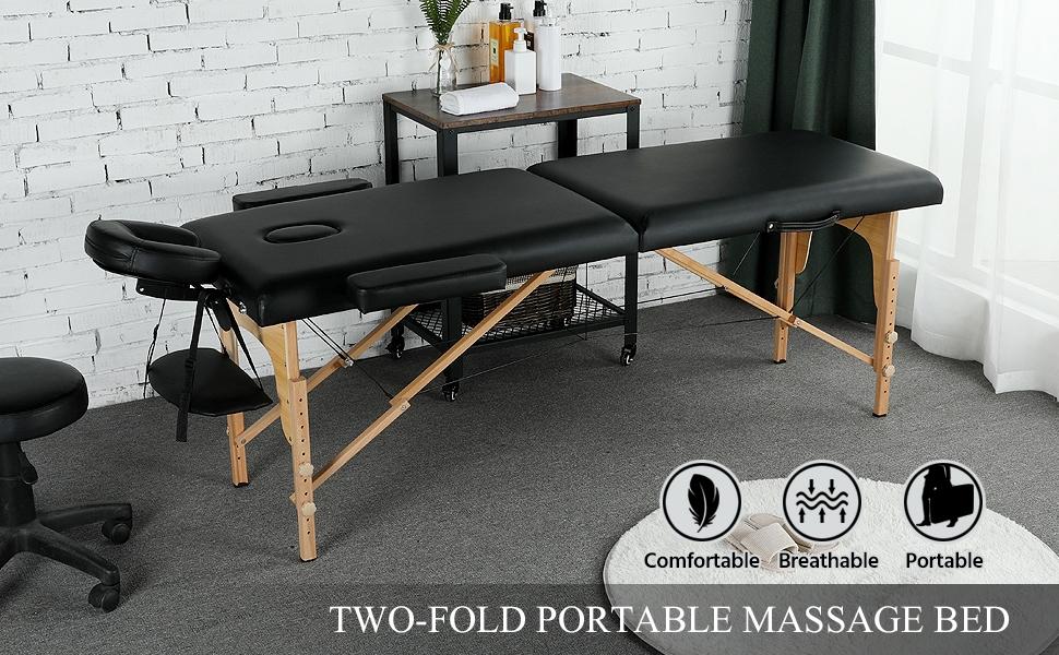 Yaheetech Adjustable Massage Bed 2/3 Sections Folding Portable Spa Table with Headrest Armrest Hand Pallet Salon Bed Ergonomic Design Beech Wood Frame - Massagetable