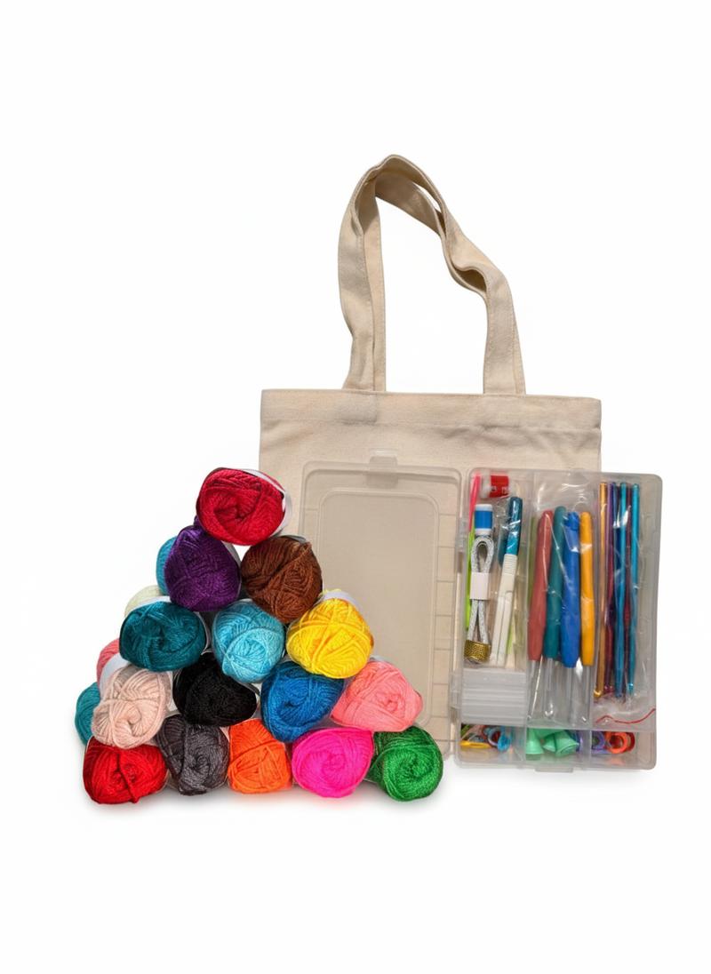 73-Piece Crochet Kit with Hooks, Knitting Needles, Yarn Balls & Tote Bag – Complete Beginner & Professional Set