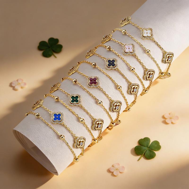 Turandoss Four Leaf Clover Bracelet for Women – 14K Gold Plated Adjustable Lucky Bracelet Jewelry Gift