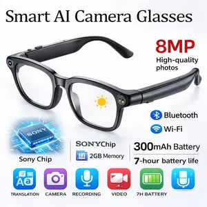 PASLDA-Smart AI Camera Glasses， 8MP color changing lenses (with three built-in lenses), button touch adjustment, real-time translation in multiple languages, Bluetooth wireless wearable video recording and photography, UV protection, Sony chip.