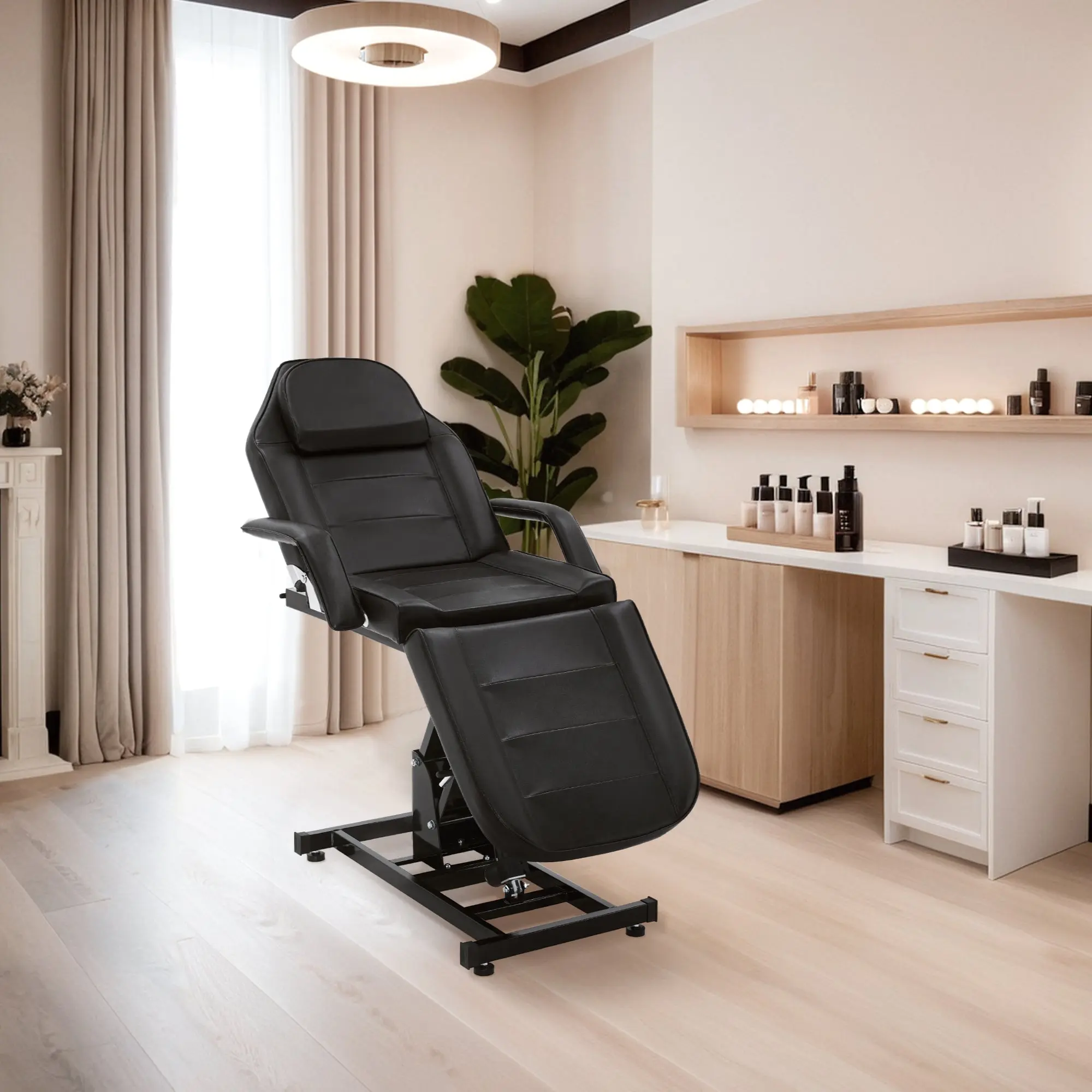 BarberPub Classic Adjustable Electric Massage Bed - PU Leather, Waterproof, Remote Control, Footrest, Recline Function, 100V-240V/50Hz Commercial Salon SPA Table 0100