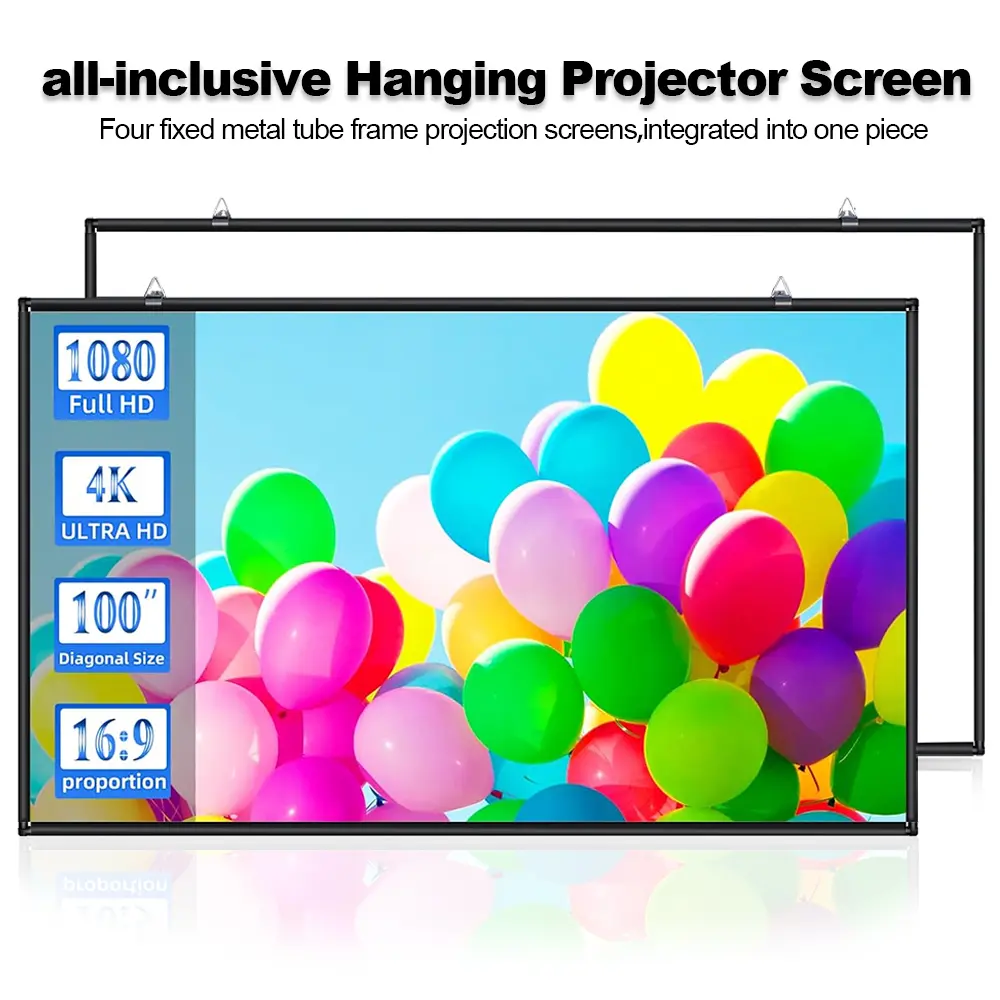 Portable folding projector screen full metal frame support no sagging, home theater outdoor movie business meeting one-pull setup, 4K wrinkle-free no-drill wall mount renters friendly projector screen,back to school,back to school haul