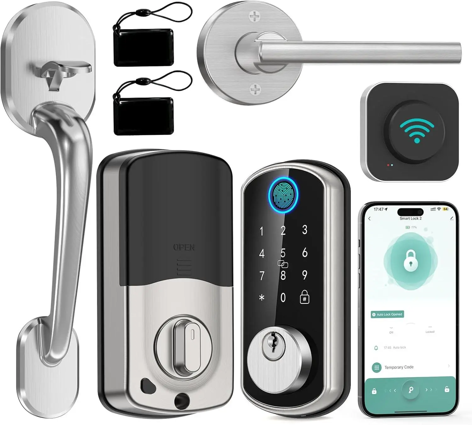 Smart WiFi Front Door Lock: Hornbill Keyless Entry Fingerprint Deadbolt with Handle Set Electronic Digital Keypad Door Locks APP Remote Control Alexa