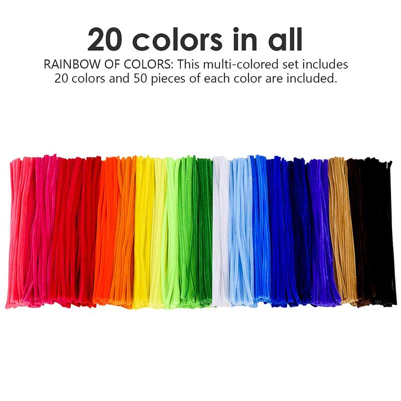 1000 Pcs Pipe Cleaners Assorted 20 Colors 12 Inch Chenille Stems Bulk for Kids Art DIY Crafts Projects Decorations Soft Flexible Random Color Premium Material