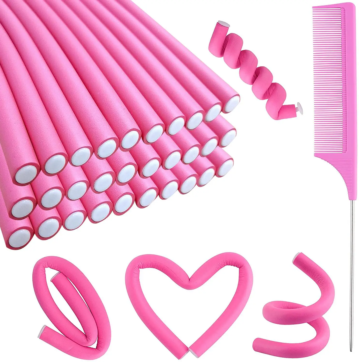 30PCS 9.45" Flexi Rods Curlers Set for Short and Long Hair, No Heat Foam Rollers with Steel Comb 30PCS 9.45" Flexi Rods Curlers Set for Short and Long Hair, No Heat Foam Rollers with Steel Comb