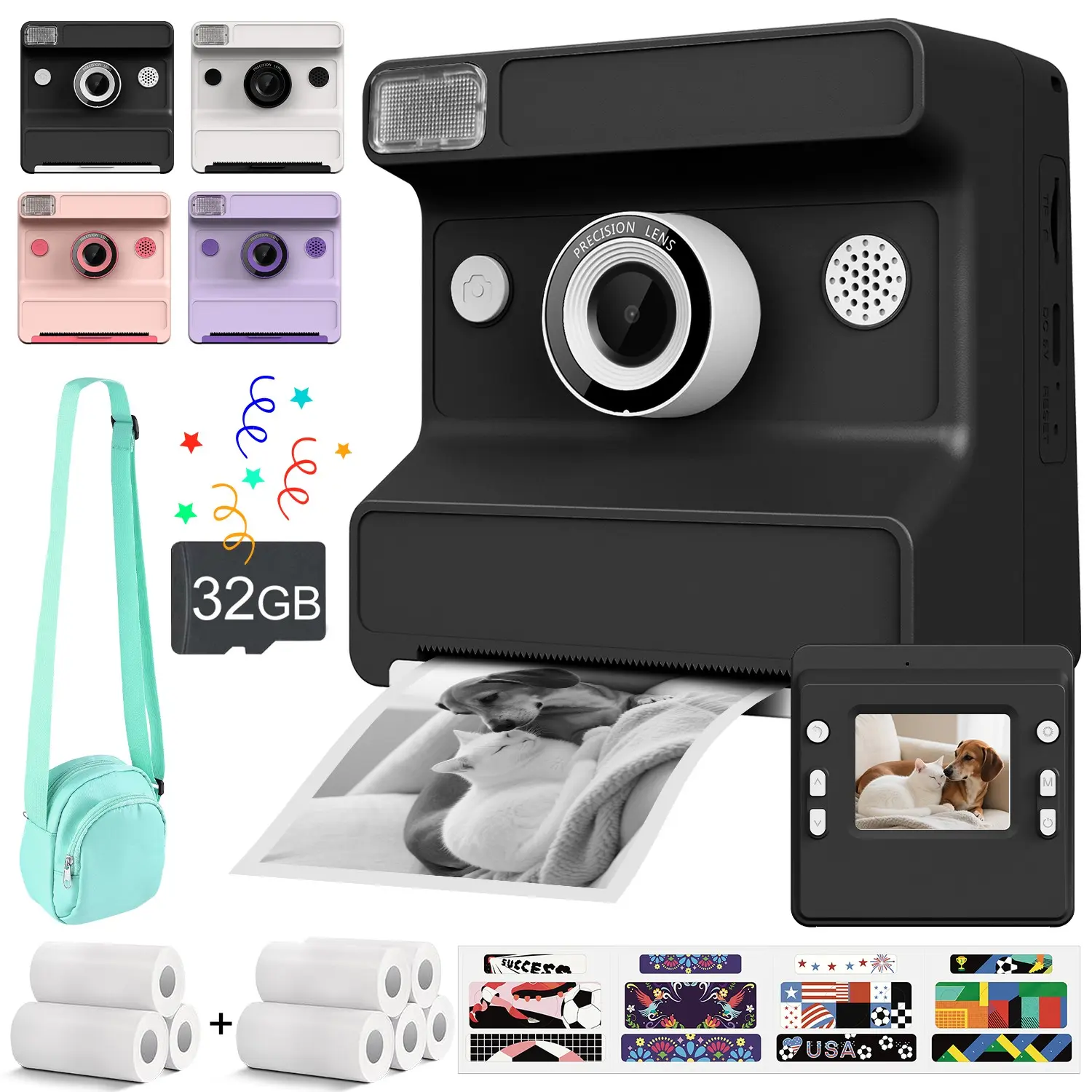 Kids Camera, 1080P HD Dual-Lens Photography, Two options to choose from:Single machines+32GB Card+5 Printer Paper sets & Upgrade Package（Single machines+32GB Card+5 Printer Paper +small packet sets）,For Christmas, Birthday, New Year
