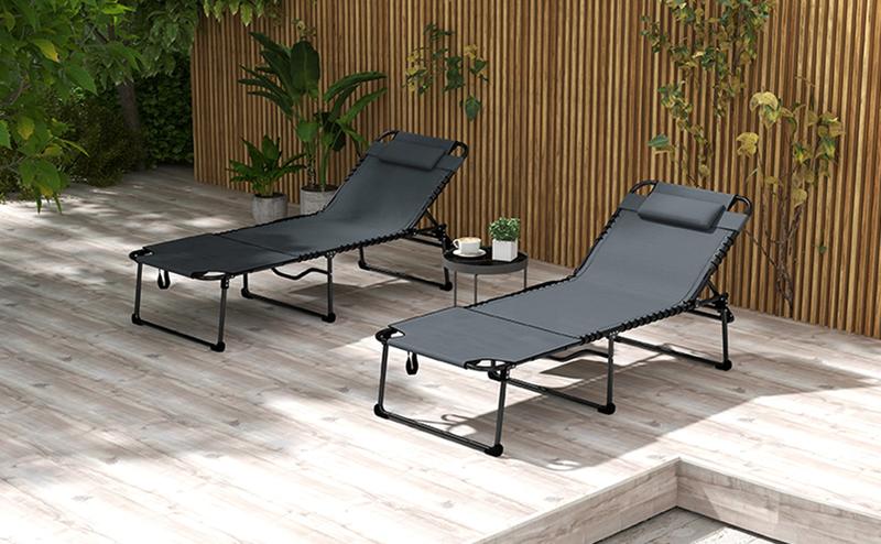 Outsunny 1/2 Piece Folding Chaise Lounge Chairs, Pool Sun Tanning Chairs with Reclining Back, Breathable Mesh Seat, Headrest for Beach, Yard, Patio Outdoor Outdoor