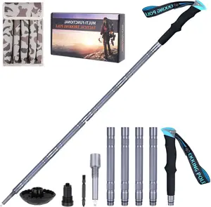 Hiking Stick Walking Staff - Detachable Trekking Pole Multi Tool for Women Child (5 Tube）