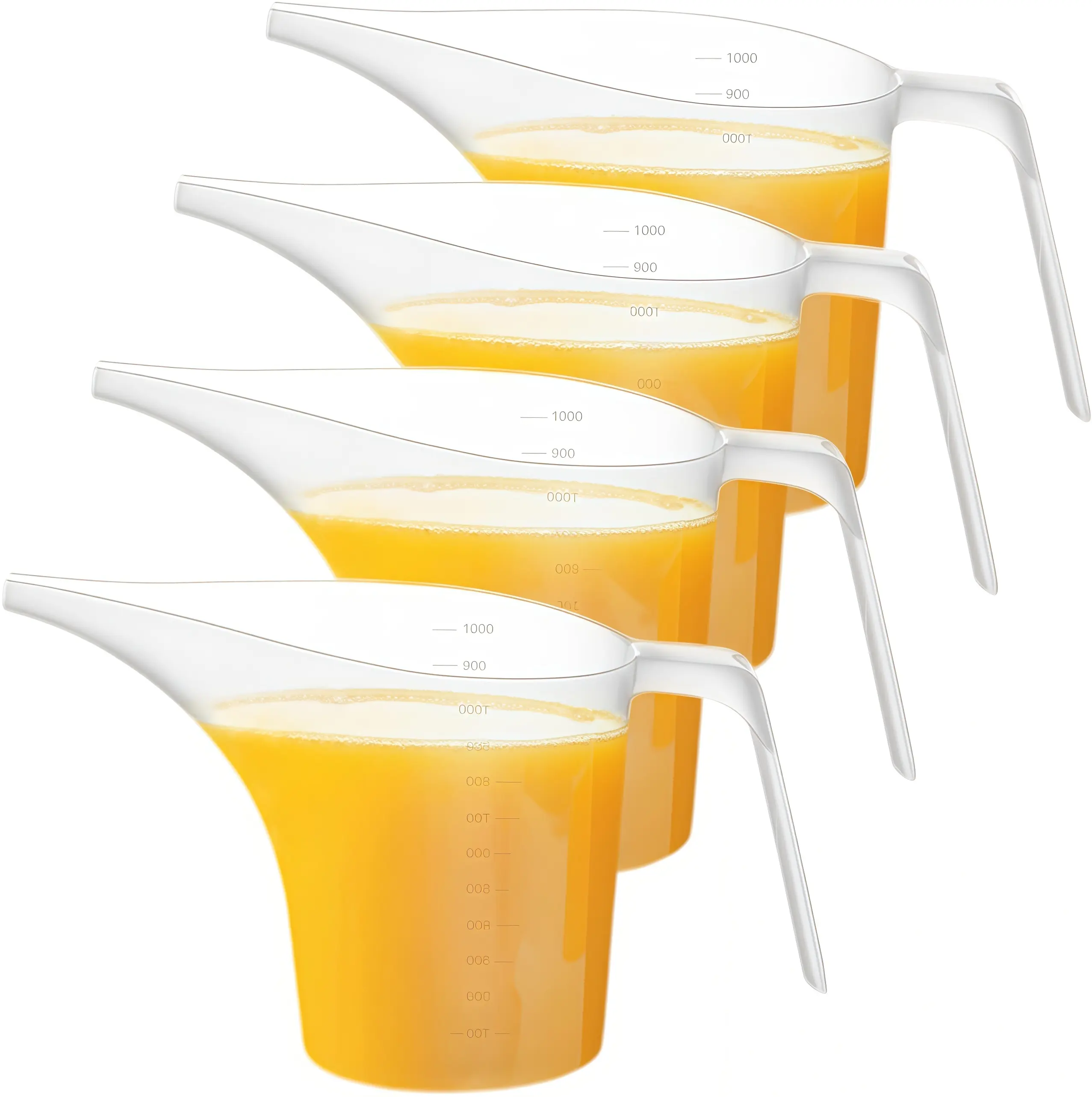 4 Pack 1000ml Plastic Funnel Pitcher, Measuring Cup with Long Spout, Large Capacity Easy Pour Cup for Baking, Oil Dispensing & Plant Watering, Liquid Measuring Cups, Food Measuring Tool