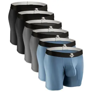 Nylon 7in Boxer Briefs No Fly 2 Pack (Gray/Black), 4 Pack (2 Black, 1 Gray, 1 Blue), 6 Pack (2 Black, 2 Gray, 2 Blue) Day Fabric