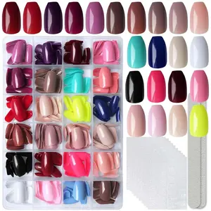 576pc Coffin Press on Nails Short Fake Nails Full Cover Colored Artificial Fingernails Ballerina False Acrylic Nail Tips 24 Glossy Colors Press on Nails for Women Girls
