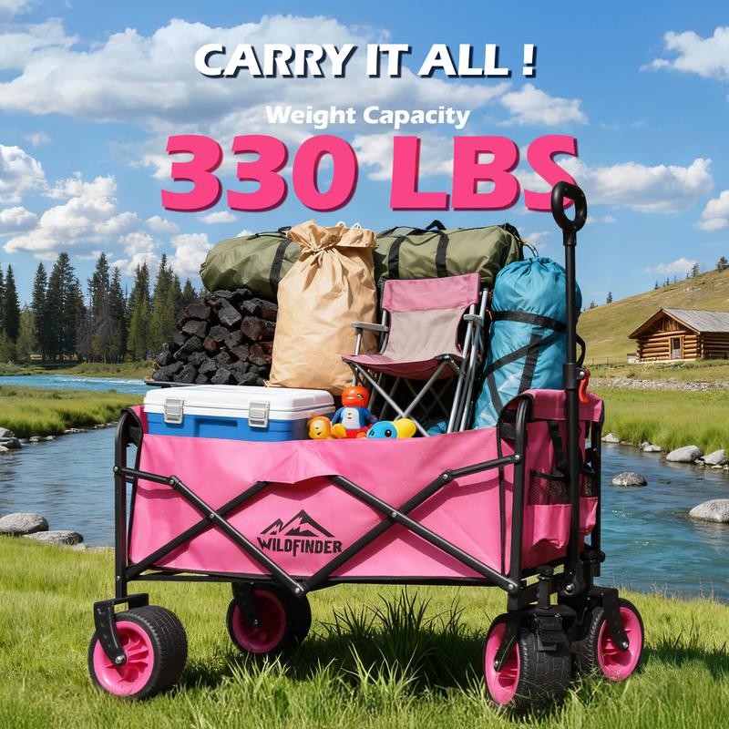 【New Arrival】330 lbs Heavy-Duty Foldable Wagon, Lightweight Collapsible Cart with Wheels, Flexible Handle Utility Wagon for Garden Work, Camping, Sports & Grocery Runs