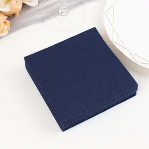 20 Pack Linen-Like Paper Napkins 5"x5" Navy Blue - Soft Single-Use Airlaid Cocktail Napkins
