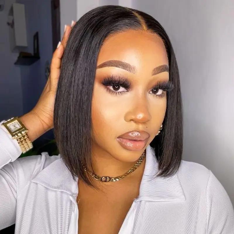 Hot Sale Glueless Wigs Short Bob Bone Straight Best 100% Human Hair Wig for Women Ready To Wear And Go 6x4 HD Lace Frontal Wig Brazilian Black Wigs On Sale