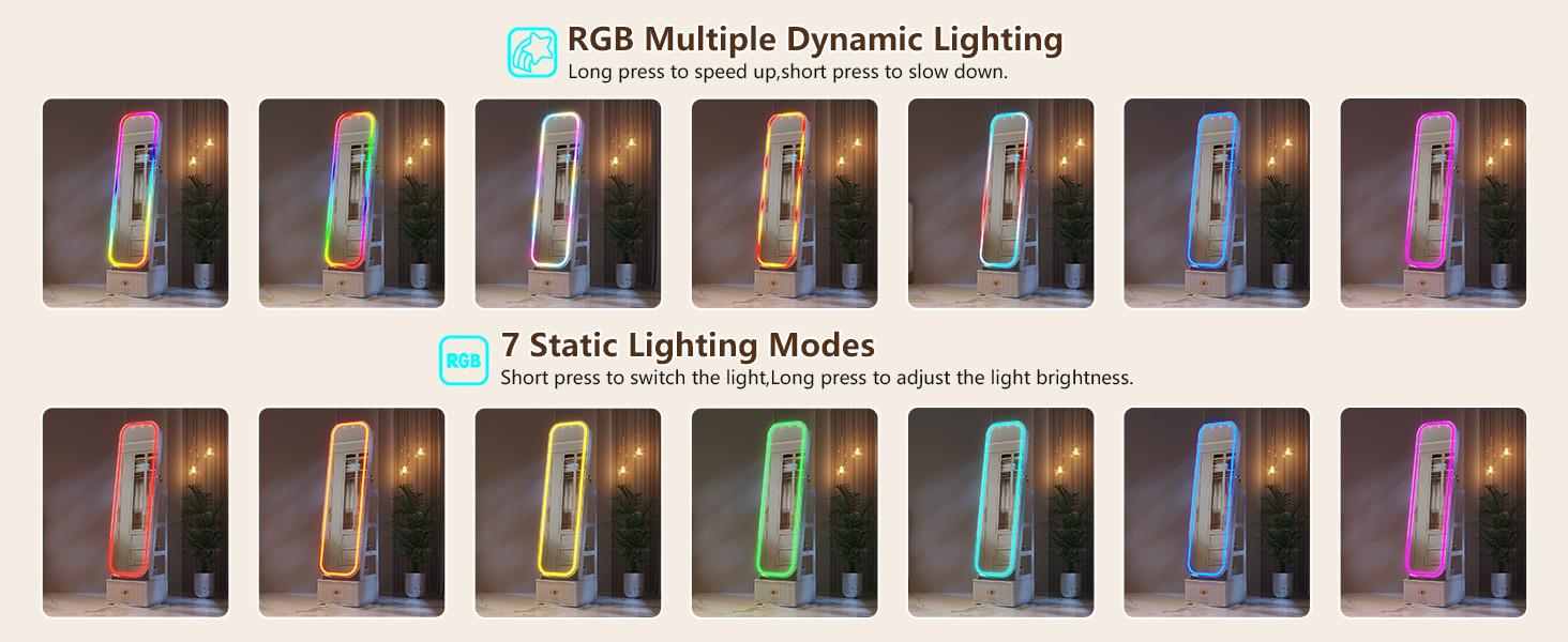 Miu Round-Corner Design Full-RGB exterior length Mirror with 360° Swivel & LED-Lit Features, Bottom Drawer Storage, Lockable Design Brush Cabinet