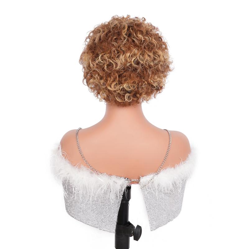 13X1 Curly Lace Front Wig 6 Inch Curly Lace Front Human Hair Wigs - Customized Ginger Blonde Wine red Colored Short Pixie Cut Water Wave Dark Rooted To Ginger Orange Color - 13x1 Transparent Lace Frontal Wigs For Women