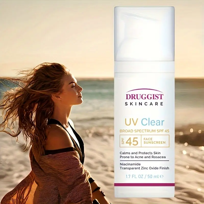 Face Sunscreen SPF 45 UV Clear Broad Spectrum for Acne-Prone & Sensitive Skin (1.7oz/50ml) - Lightweight, No White Cast, Oil-Free Facial Moisturizer with Niacinamide & Zinc Oxide - Daily Sun Protection & Skin Calming