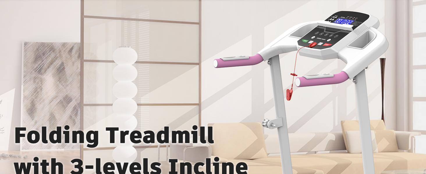 LIVIVOX  7.5 MPH  Foldable Walkable walking Treadmill with Handle，Remote Control ，Wheels for Easy Moving，265lbs Weight Capacity  Outdoorfun Home Gym Fitness Equipment Workout  Calories， Ideal for home/office,apartment ,0-10% incline pink treadmill