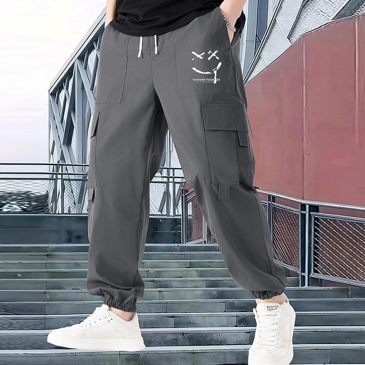 Work pants - Men's summer lightweight loose-fitting sports men's long pants with multiple pockets for casual wear