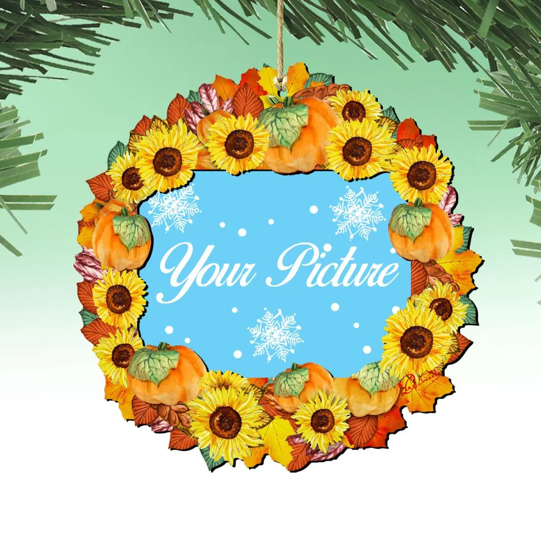 Designocracy 8185305PF-S2 5.5x31 in. Flower Fall Wreath Photo Ornament - Set of 2, Thanksgiving Halloween Festive Home Supplies, Christmas Decor