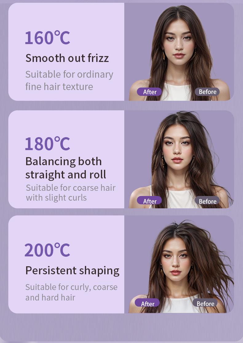 PretiHom-Hair Straightening Comb Styling Tool Anti-FrizzCurler Comfort Salon Negative lon Hair Brush StraighteningBrush Heated Hair Straightener