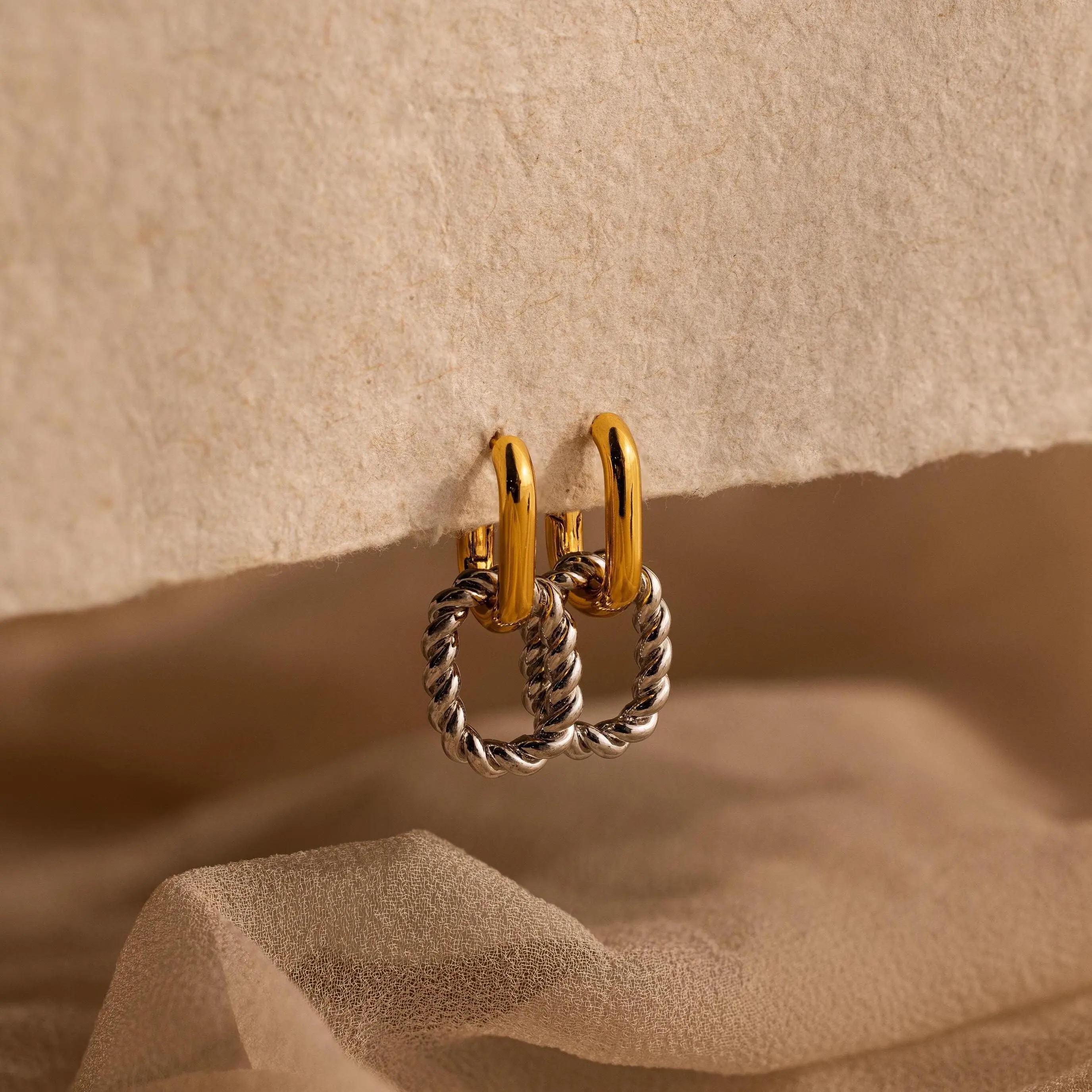 Mixed Metal Link Hoops by Caitlyn Minimalist - Chunky Two Tone Dangle Hoop Earrings - Trendy Statement Jewelry - Birthday Gift
