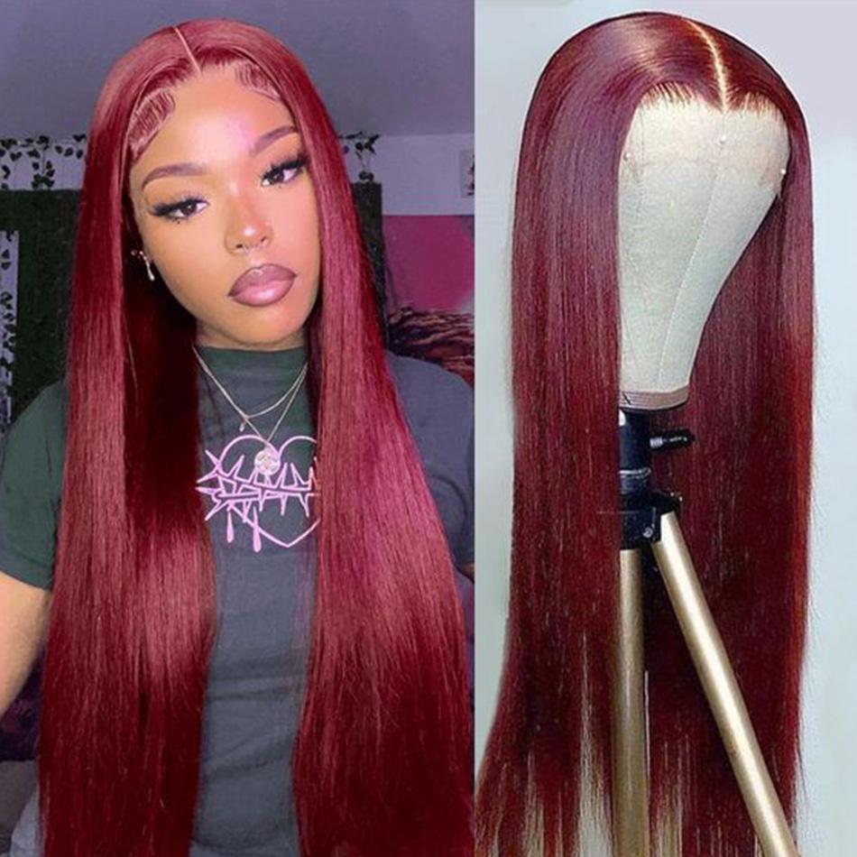 Burgundy 99J Lace Front Wig Straight 13x6 HD Lace Frontal Wig Human Hair For Women Pre Plucked Colored Lace Wig 180% Density