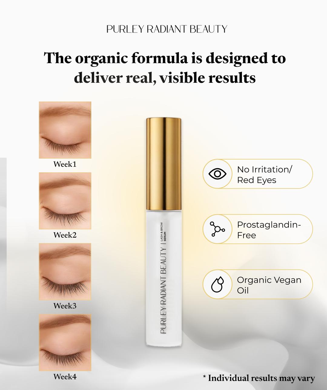 Purely Radiant Beauty Viral Lash & Brow Growth Serum – Organic, Vegan, Prostaglandin-Free – Thicker Longer Lashes – Castor + Rosemary Oil – TikTok Favorite- 100k+Sold