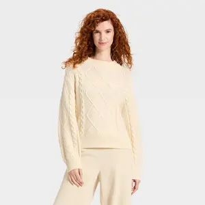 Women's Cozy Alpine Cable Knit Crewneck Pullover Sweater - Universal Thread