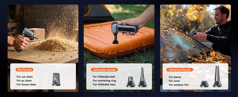 WOLFBOX MF100 Electric Air Duster 150000RPM Super Power Cordless Rechargeable Blower with 5 Nozzles & 2 Brushes for Computer Keyboard Outdoor House Car Cleaning - Multifunctional Portable Multifunctional TikTokShopHolidayHaul