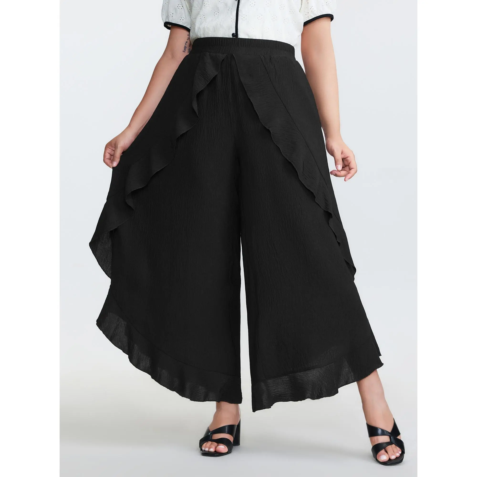 【Y2K】【Tummy Control】BLOOMCHIC Plus Size Pull-On Waist Bootcut Pants  summeroutfits,vacationoutfits,beachoutfits,Summerfinds