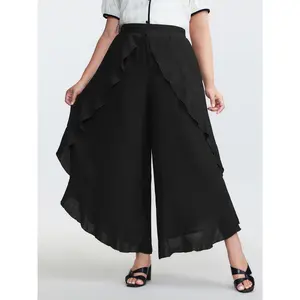 【Summer Turn-Up】【Wide Leg】BlOOMCHIC Plus Size Stretchy Ruffled Trim Wide-Leg Pants [M-6X] 2026 Summer Pick for Mother's Day