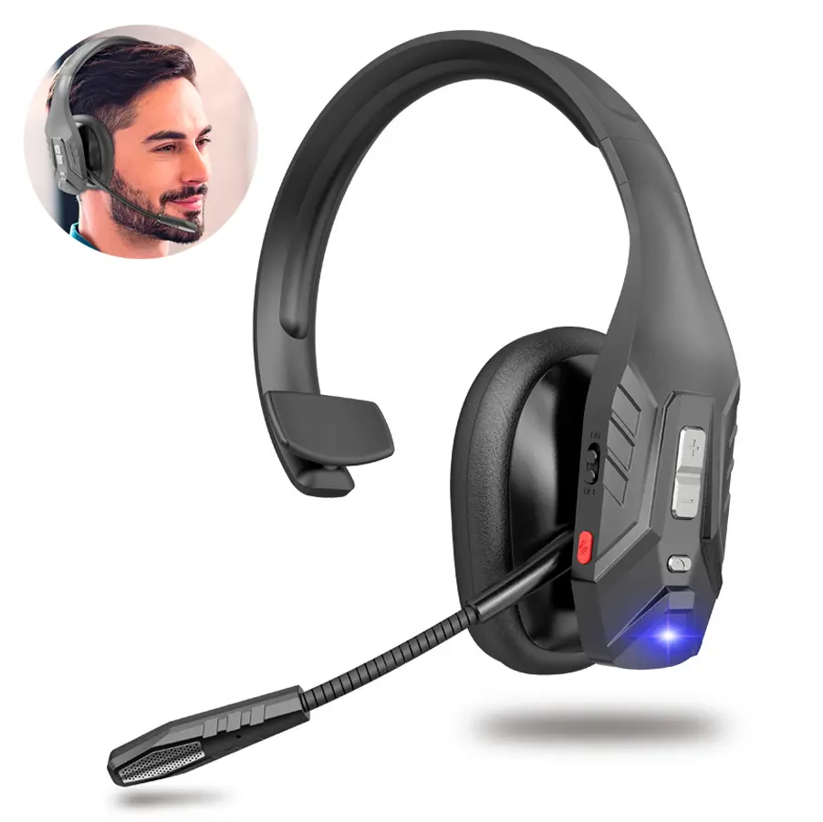 DH10 Bluetooth Trucker Headset Noise Cancelling Wireless Headphones with Mic Volume Control for Clear Communication PC Headset for Professional Settings & Extended Use Comfortable Reliable