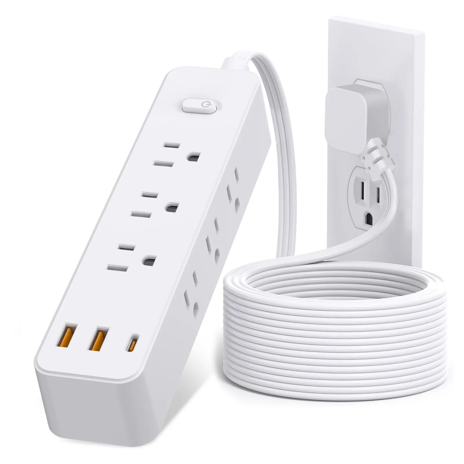 5 Ft Surge Protector Power Strip - 9 Widely Outlets with 4 USB Ports, 3 Side Outlet Extender with 5 Feet Extension Cord, Flat Plug, Wall Mount, Desk USB Charging Station, ETL,White Lightning Protection Cover